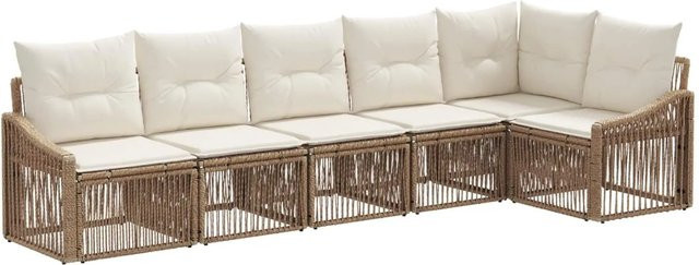 vidaXL Gartensofa-Set 6-teilig in Beige aus Poly-Rattan mit Polsterung und Kissen in L-Form - Bild 1