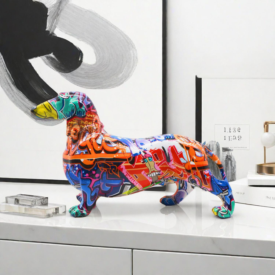 Yiran Furniture Dackel Hunde Ornamente als kreatives Weinregal und Tischdekoration aus Kunstharz in Multicolor - Bild 1