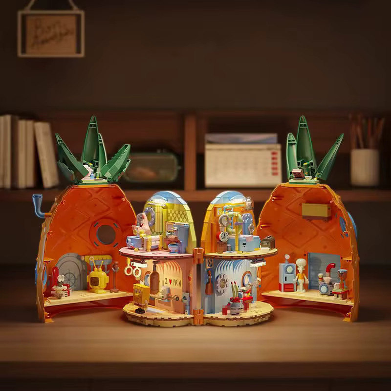 AREA-X SpongeBob Schwammkopf Bausteine-Set mit Ananashaus und 4 Figuren, 1284-teiliges modulares Modell in Mehrfarbig - Bild 2