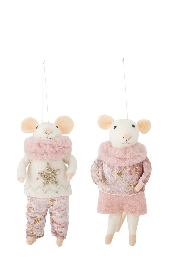 Bloomingville Ornament Peo Mäuschen aus Wolle in Rosa und Weiß, 2er-Set - Bild 1