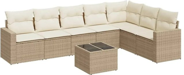 vidaXL 8-teilige Garten-Sofagarnitur aus Poly-Rattan mit Kissen in Beige und Cremeweiß - Bild 1