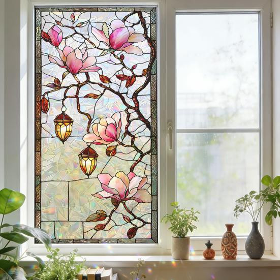 Begonie Sichtschutzfolie Yvonne Retro-Textur, bunt, klebstofffrei für Fenster und Glas im Badezimmer - Bild 3