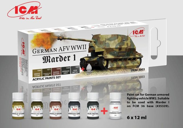 ICM Acrylic paint set German AFV WW2 Marder I, 6-teiliges Set - Bild 1