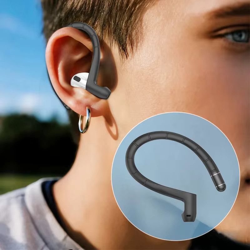 Memory-Draht-Ohrbügel mit Anti-Verlust-Band für Apple AirPods Pro 1, 2 sowie AirPods 3 und 4 in Schwarz - Bild 2