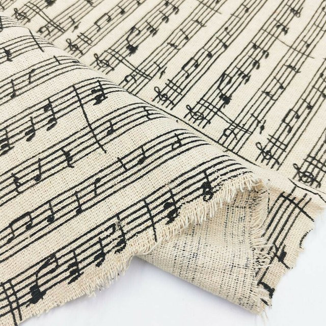 Findohope Stoff mit Klavier-Notenprint aus Leinen und Baumwolle in Beige für DIY Handarbeit und Dekoration - Bild 1