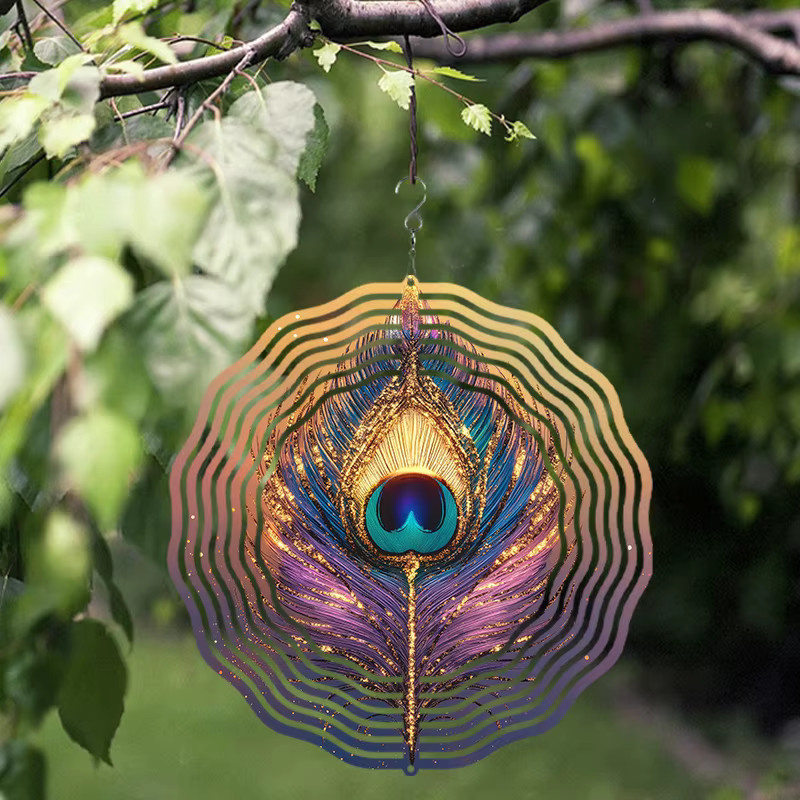 CIFBUY Pfauen-Windspinner aus Metall in Weiß und Multicolour, rotierende Hängedekoration für den Garten, Durchmesser: 25,4 cm - Bild 2