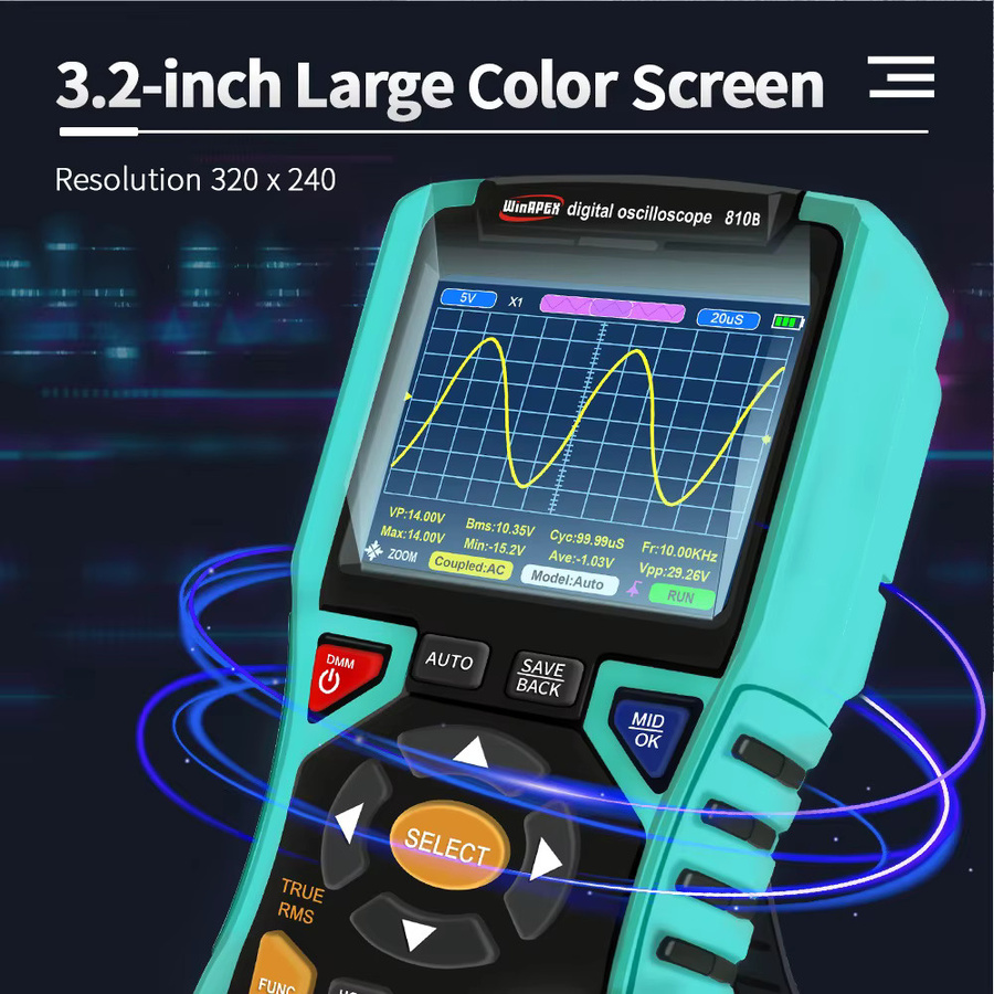 WinAPEX Tragbares Oszilloskop 10 MHz 50 MSa/s mit AC DC Voltmeter und Amperemeter, 9999 Zählender Smart Multimeter bis 400 V - Bild 4