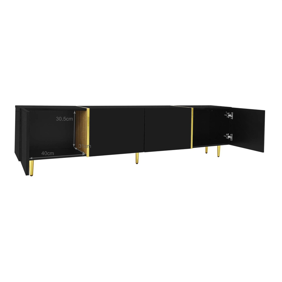okwish TV Schrank mit 4 Türen in Hochglanz für dein Wohnzimmer, Schwarz Gold, B/T/H: 170 x 46 x 35 cm - Bild 2