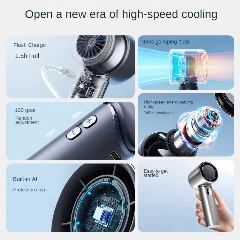 Lenovo Tragbarer USB-Ventilator Schwarz mit Digitalem Display und 8000 mAh Akku, Kabelloser Mini-Desktop-Lüfter aus Kunststoff - Bild 5