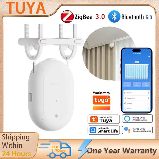 Tuya Smart Vorhangroboter für Schienensysteme mit Zigbee und Bluetooth in Weiß, kompatibel mit Siri und Alexa zur Sprachsteuerung - Bild 1