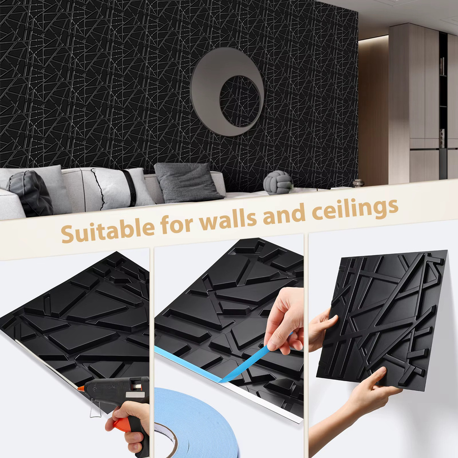 KUUJOJO 30 Stück 3D Wandpaneele mit geometrischem Design in Schwarz für moderne Innenwanddekoration - Bild 5