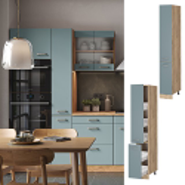 Vicco Apothekerhochschrank R-Line Küchenschrank Eiche Blau Grau modern Breite: 30 cm - Bild 1