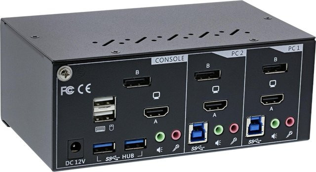 INLINE 62642I KVM Audio USB Switch für 2 Geräte mit HDMI und DisplayPort in Schwarz unterstützt 4K UHD - Bild 1