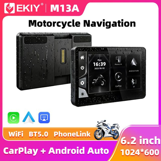 EKIY Kabelloses Motorrad-Navigationssystem mit CarPlay und Android Auto für BMW R1200GS R1250GS R1300GS F800 F850 F900 S1000XR, 6,2 Zoll, Schwarz - Bild 1