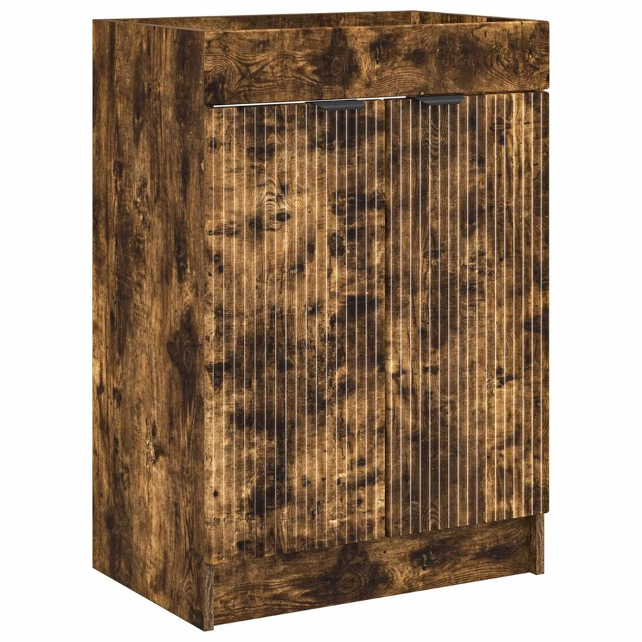 vidaXL Badschrank Unter dem Waschbecken in Räuchereiche, moderner Unterschrank für das Badezimmer mit Türen und Regalfächern, Braun Matt - Bild 2