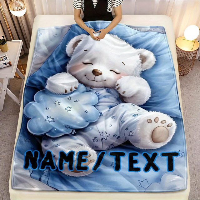 Personalisierte Fleece Decke mit schlafendem Eisbären Design von JMG Household Supplies, Blau, B/B: 150 x 200 cm - Bild 1