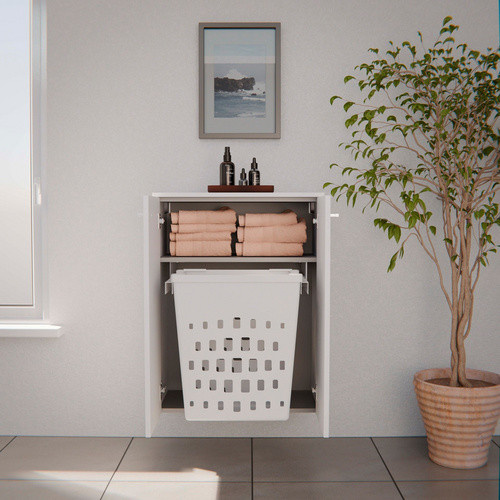 FACKELMANN Doppel-Midischrank B.Style in Weiss mit 2 Türen und Wäschekorb für dein Badezimmer, B/T/H: 60,2 x 32,0 x 82,6 cm - Bild 2