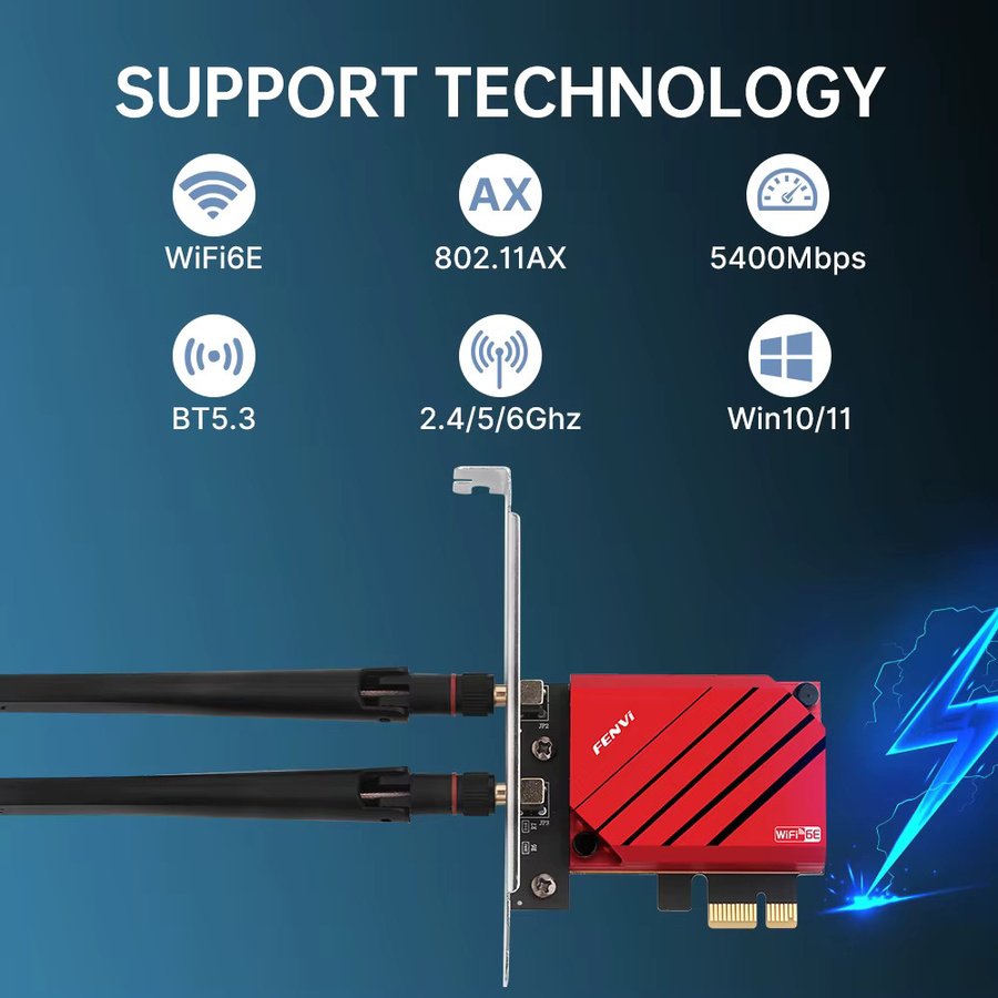 Fenvi WiFi 6E PCIe Netzwerkkarte mit Bluetooth 5.3, Tri-Band 5400Mbps WLAN Adapter für Windows 10/11 - Bild 2