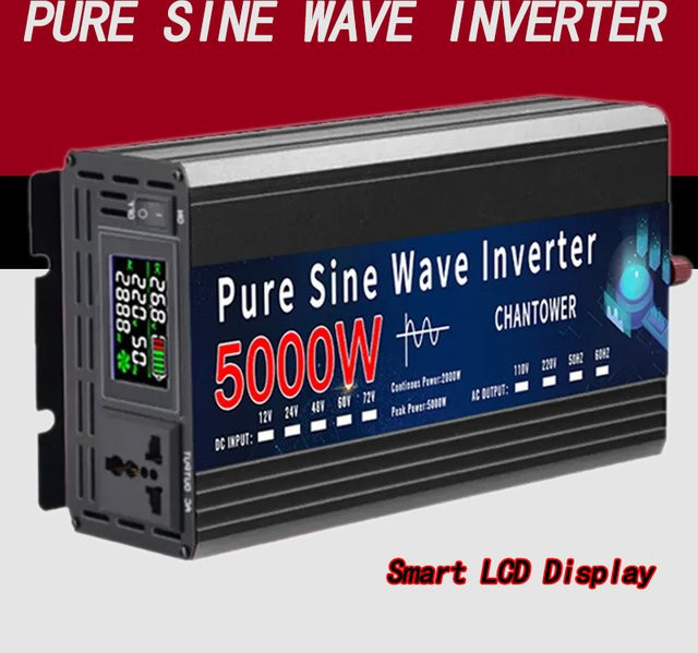 CHANTOWER Wechselrichter 5000 W Reine Sinus Welle DC 12 V/24 V zu AC 110 V/220 V 50/60 Hz Schwarz - Bild 1