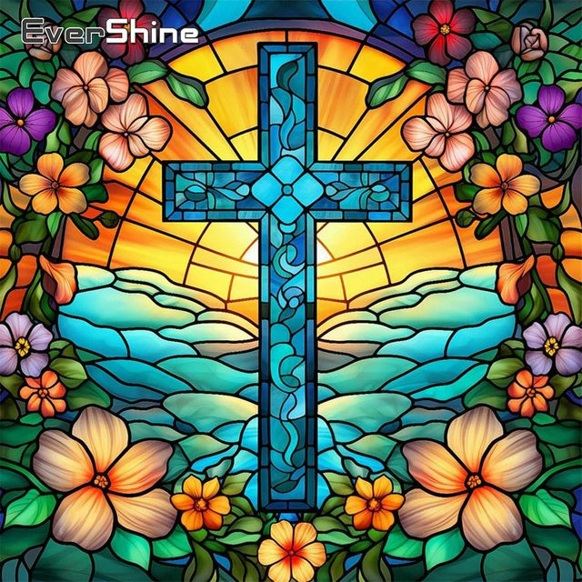 Evershine Diamant-Stickerei Landschaftsbild mit Blumen-Motiv in Multicolour als Wandkunst - Bild 1