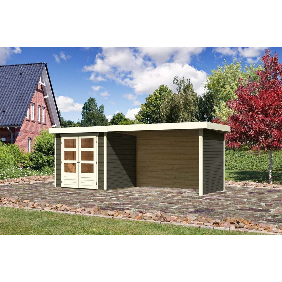 Karibu Holz-Gartenhaus Boras mit Flachdach in Terragrau, lackiert, B/T/H: 213 x 211 x 209 cm - Bild 2