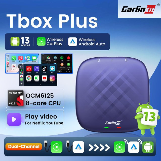 Carlinkit Plus Android 13 AI Box mit 8-Kern Prozessor für Carplay und Android Auto in Schwarz mit WLAN und Bluetooth für YouTube, Netflix, IPTV und Spotify - Bild 1