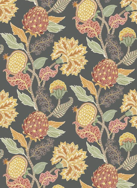 Osborne & Little Carta da parati Cynara Tapete mit exotischen Blumen in Charcoal und Ochre - Bild 1