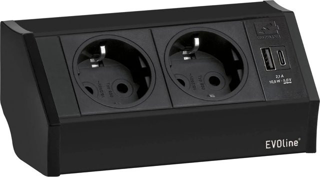 EVOline V-Dock Steckdosenelement 2-Fach Schuko mit USB-A und USB-C in Schwarz - Bild 1