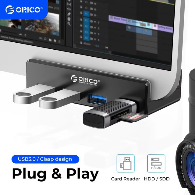 ORICO MH4PU USB 3.0 Datenübertragungs-Hub mit 4 Anschlüssen aus Aluminium für Mac und PC in Schwarz oder Silber - Bild 1