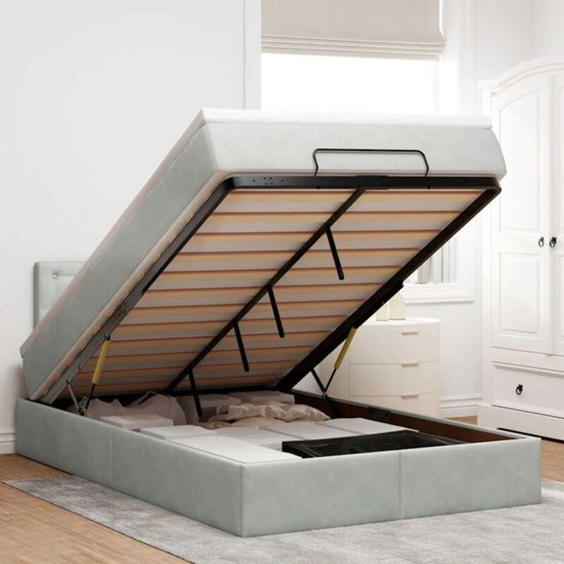 Vidaxl Ottoman Polsterbett mit Matratze und LED in Hellgrau Samt B/T/H: 120 x 200 x 78 cm - Bild 1