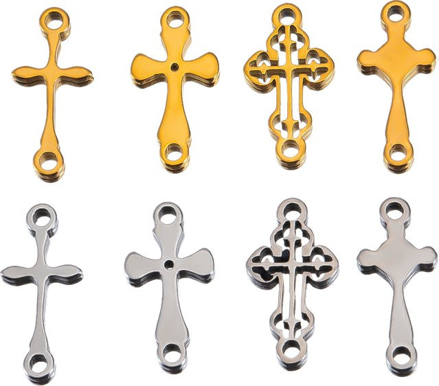 Kreuz Anhänger Edelstahl, Mini, Doppel Löcher, Unisex - Bild 1