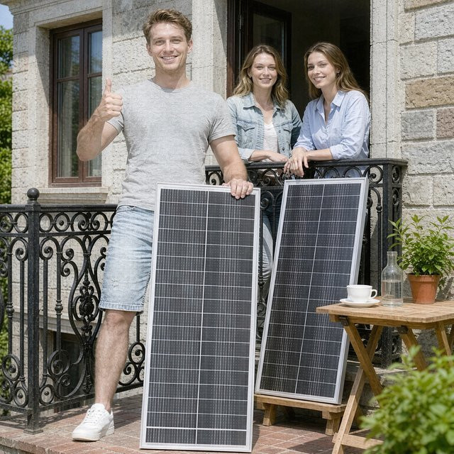 RVPOZWER Solarpanel Set 200W bestehend aus 2 Stück 100W Monokristalline Zellen 12,8V Schwarz Wasserdicht für Wohnmobil Marine Camping und Off-Grid Batterieladesysteme - Bild 1