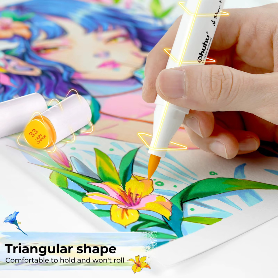 Ohuhu Marker Set mit 60 Farben, Dual-Tip Kunstmarker mit Pinsel- und Fineliner-Spitze, wasserbasierte Malmarker für Malbücher und Kunstprojekte, Mehrfarbig - Bild 3