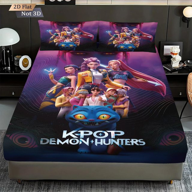 3-teiliges K-Pop Dämonenjäger Spannbettlaken-Set aus Mikrofaser, Mehrfarbig, B/T: 140 x 200 cm - Bild 1