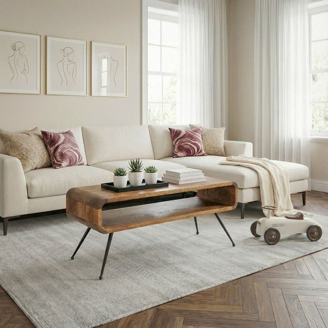 Couchtisch Finebuy aus Mango Massivholz in Braun im Mid-Century-Look, Breite: 105 cm - Bild 1