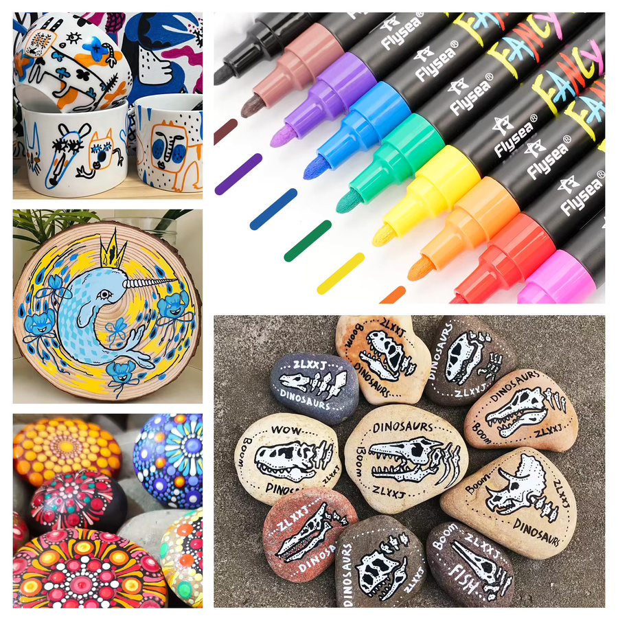 Flysea Ölbasierte Farbmarker-Set mit 20 Farben, schnell trocknende Permanent-Farbstifte für Holz, Stein, Glas und Leinwand, Multicolor - Bild 4