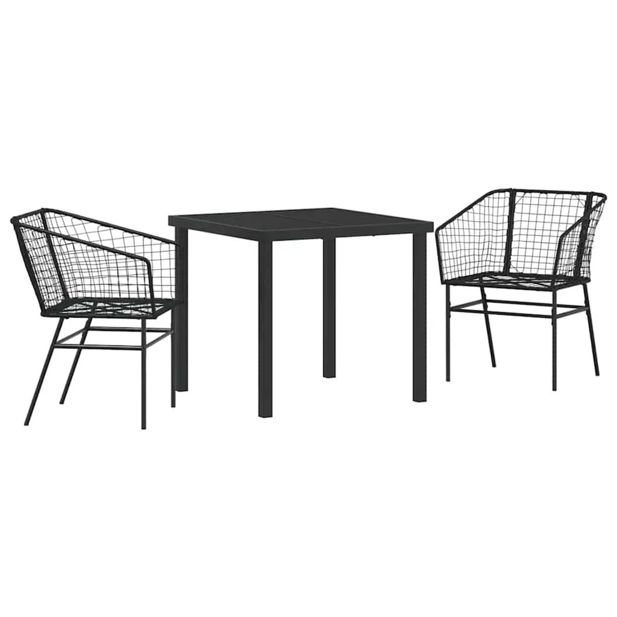 vidaXL Garten Essgruppe aus Poly-Rattan und Stahl, 3-teilig, Schwarz, Tisch und Stühle für Garten und Terrasse - Bild 1