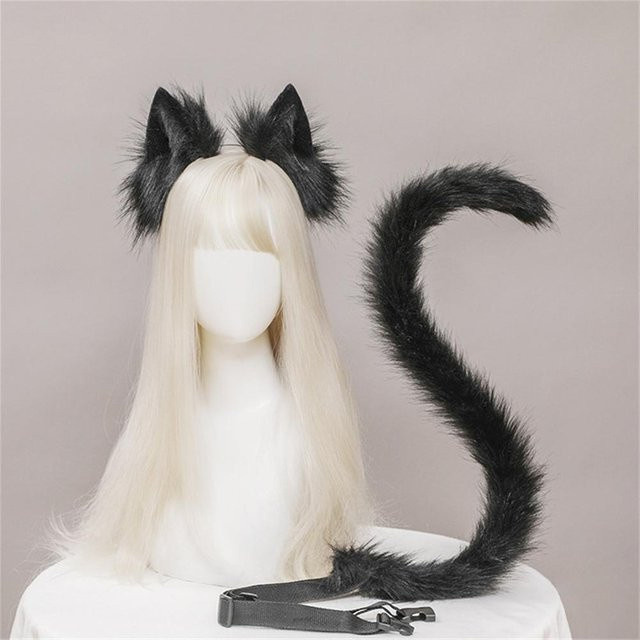 YIRAN Plüsch-Katzenohren-Schwanz-Set, Cosplay-Requisiten, 2-teiliges Set, weiß - Bild 1