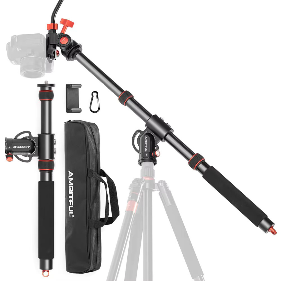 AMBITFUL GM104 Stativ aus Aluminiumlegierung in Schwarz mit verlängerter Querstange und LED, verstellbar von 48 bis 106 cm, kompatibel mit Sony, Canon, Fuji, Nikon und Mobiltelefonen - Bild 1
