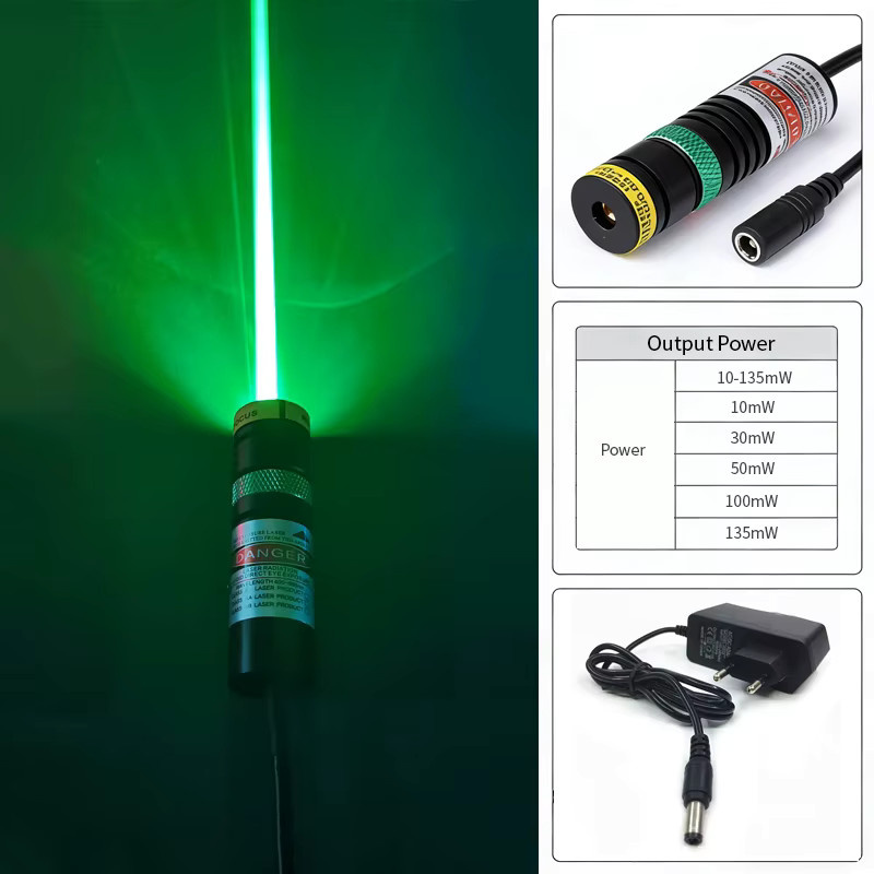 Grünes Linienlasermodul 520 nm, fokussierbar, 10–100 mW, Schwarz, Durchmesser: 18 mm, Höhe: 65 mm - Bild 2