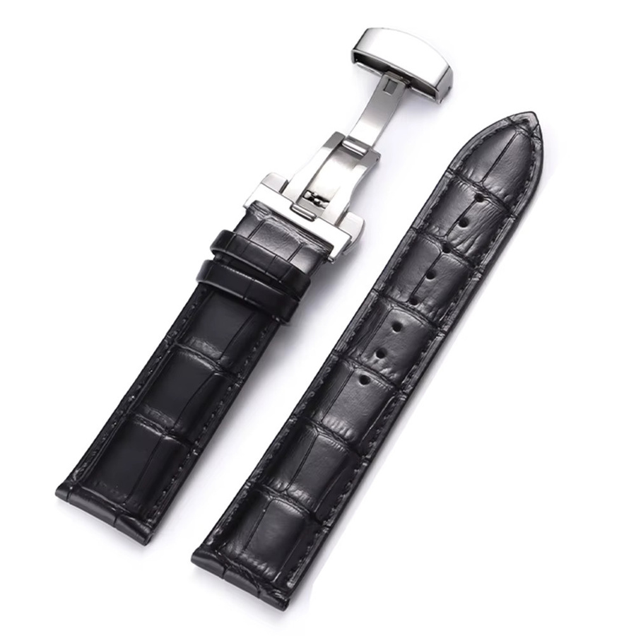 Uhrenarmband Leder, Edelstahl, Schmetterlingsschnalle, Unisex - Bild 3