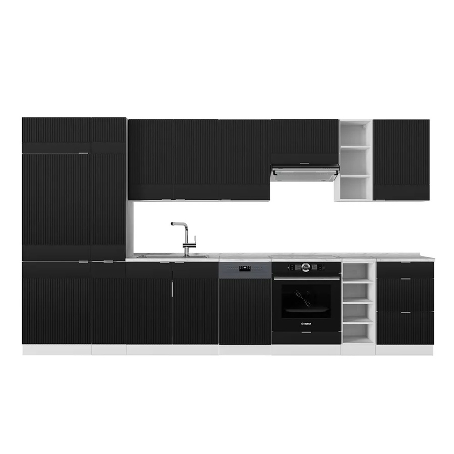 Vicco Fame-Line Küchenzeile in Schwarz gestreift und Weiß mit Marmor-Optik, Breite: 355 cm - Bild 2