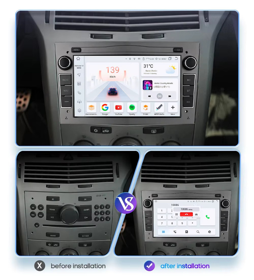 OSSURET Android 12 Autoradio mit CarPlay und Android Auto für Opel Corsa C, Signum, Vivaro, Astra H, Corsa D und Zafira in Schwarz mit GPS und 4G Unterstützung - Bild 2