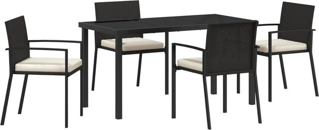 vidaXL Garten Essgruppe 5-teilig aus Poly-Rattan und Glas in Schwarz, B/T/H: 140 x 70 x 73 cm - Bild 1