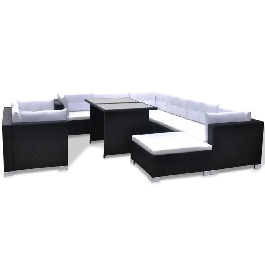 vidaXL 10-tlg Garten-Lounge-Set Modell 6 aus Poly Rattan in Schwarz mit Auflagen und Couchtisch - Bild 2