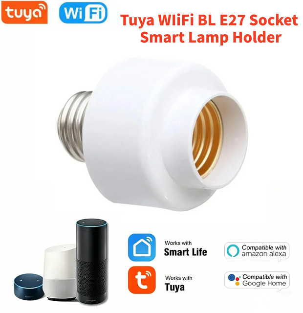 Tuya Smart Lampenfassung E27 WiFi Adapter in Weiß mit Sprachsteuerung für Alexa und Google Assistant - Bild 1