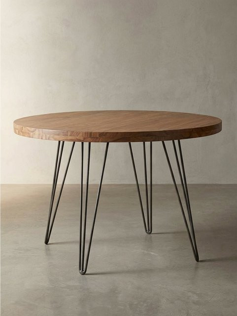Runder Esszimmertisch KADIMA DESIGN aus Massivholz in Braun im Landhausstil mit Haarnadelbeinen, Durchmesser: 120 cm, Höhe: 78 cm - Bild 1