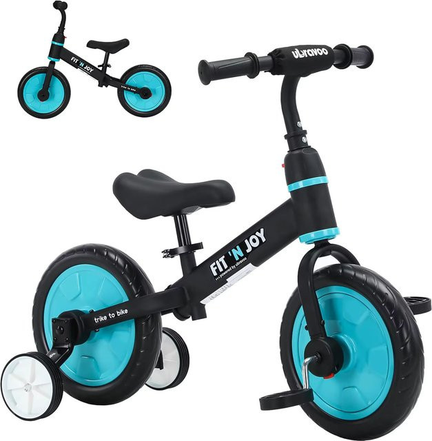 Ubravoo Fit 'n Joy 4-in-1 Kinder Laufrad mit Pedalen und Stützrädern für Jungen und Mädchen ab 2 Jahren in Rosa/Pink und Weiß - Bild 1