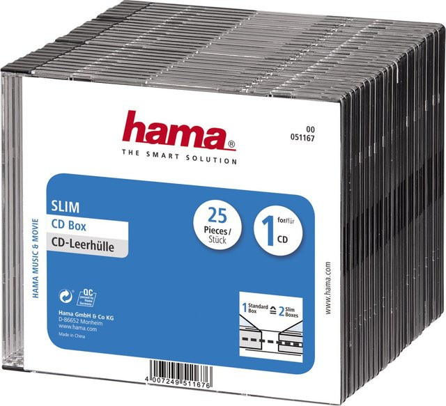 Hama CD/DVD Slim Leerhüllen im 25er-Pack, Transparent/Schwarz - Bild 1