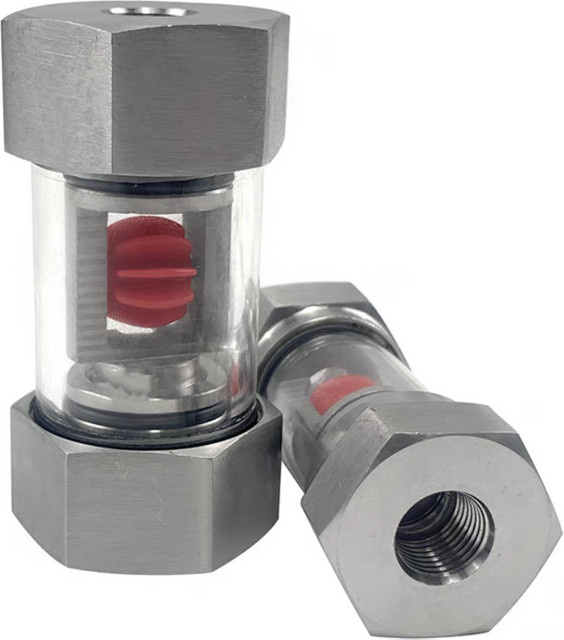 Inline Durchflussanzeige aus Edelstahl SS304 mit Laufrad und Fenstervisier für Wasser und Hydrauliköl, Farbe: Silber/Transparent, Innengewinde: 1/2" BSPT - Bild 1